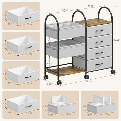 Nylaira Grey Baby Diaper Caddy Organizer Cart with Wheels - 4-Tier Nursery Storage