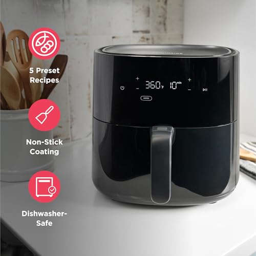 3-in-1 Air Fryer 5.3 QT Capacity - Digital Display, 3 Cooking Modes, Presets - Black
