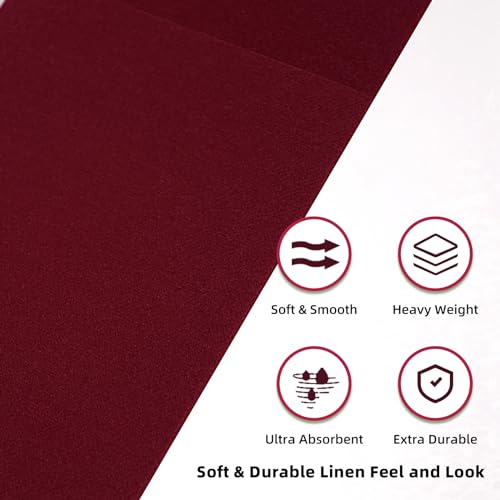 KAMMAK Burgundy Red Disposable Cloth-Like Paper Dinner Napkins 16.5x16.5 Inch - 100 Pack with Pocket for Party Wedding Dining