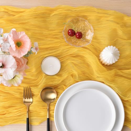 Joanlody 6 Pack Yellow Cheesecloth Table Runners 10ft Fall Wedding Party Decor