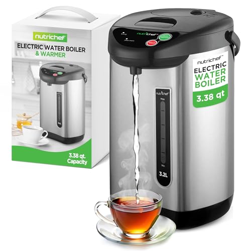 NutriChef 3.4 Quarts Insulated Stainless Steel Hot Water Urn with Auto & Manual Dispense