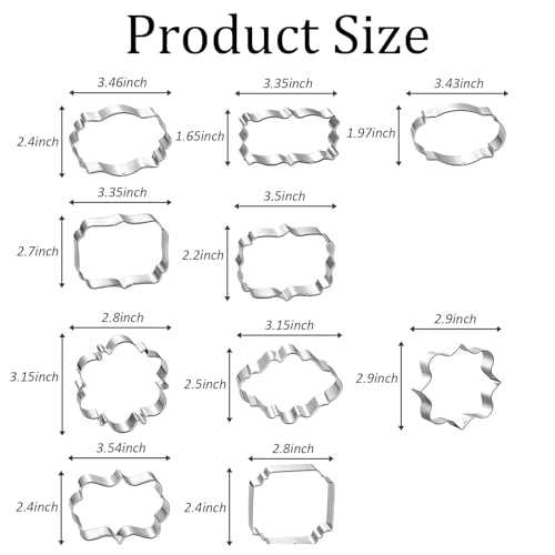 10PCS Stainless Steel Plaque Frame Cookie Cutters - Variety Shapes Fondant Cutters for Baking,Wedding,Birthday,Christmas,Metal Biscuit Molds for DIY Decorations
