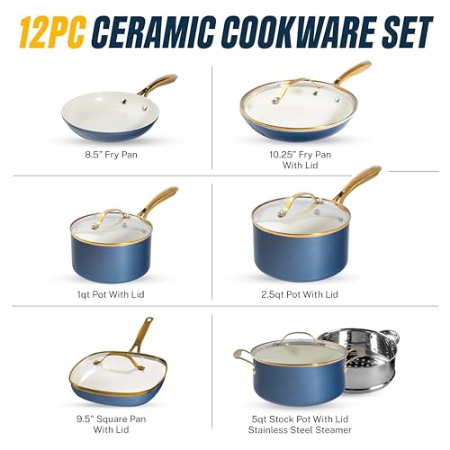 12-Piece Nonstick Ceramic Cookware Set with Diamond Infused Coating