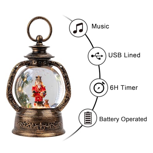 9-Inch Nutcracker Snow Globe Lantern with Music & Lights - Christmas Decor