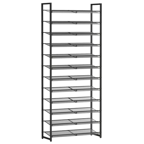 Black 12-Tier Metal Shoe Rack Organizer for Closet, Entryway, Garage - Adjustable Shelves, Tall Shoe Storage Solution