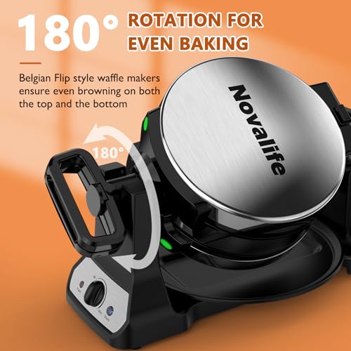 Silver Double Belgian Waffle Maker 1400W Flip Rotating Nonstick Plates