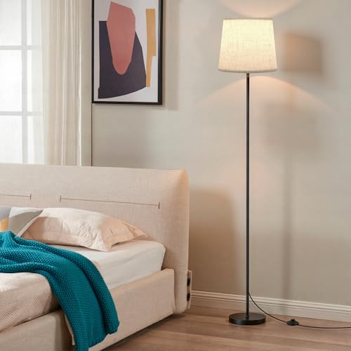 SIBRILLE Dimmable Beige Linen Floor Lamp with Remote Control - Living Room Decor