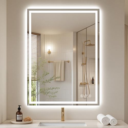 Homsion 36x30-inch LED Bathroom Mirror with 3 Light Modes, Dimmable & Defogging