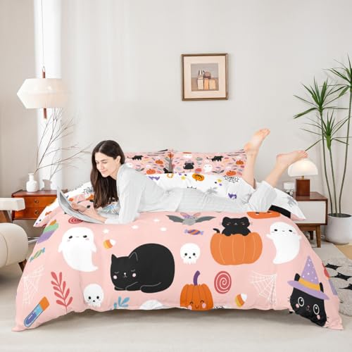 Erosebridal Halloween Twin Bedding Set with Pumpkin Lantern Design Multi 02 - Pink, No Comforter