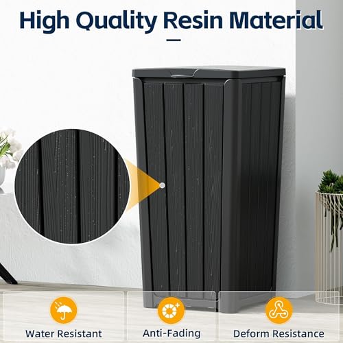 Outdoor Trash Can with Lid - 30 Gallon Waterproof Resin Waste Bin for Patio Garden Garage - Black