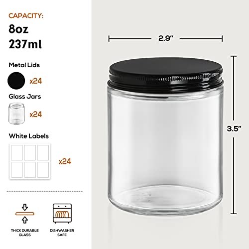 24 Pack 8oz Glass Mason Jars with Airtight Metal Lids - Food & Candle Storage