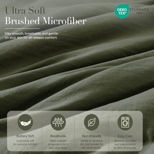 Army Olive Green Queen Comforter Set - 3 Pieces, Soft Prewashed Bedding