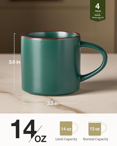 Dark Green Famiware 4-Piece 14oz Ceramic Coffee Mug Set - Nebula Design