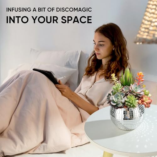RGBDOT 6 Pack Disco Ball Vases with Silver Mirror Glass 3x4 Inches - Unique Disco Decor & Planters for Weddings & Parties
