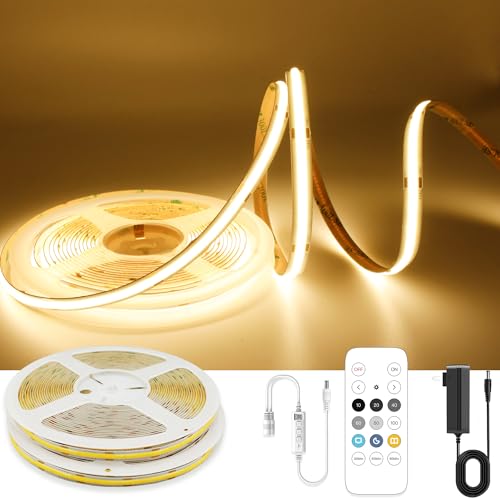 Warm White 3000K COB LED Strip Light 32.8ft with Remote, UL Power Supply, Dimmable