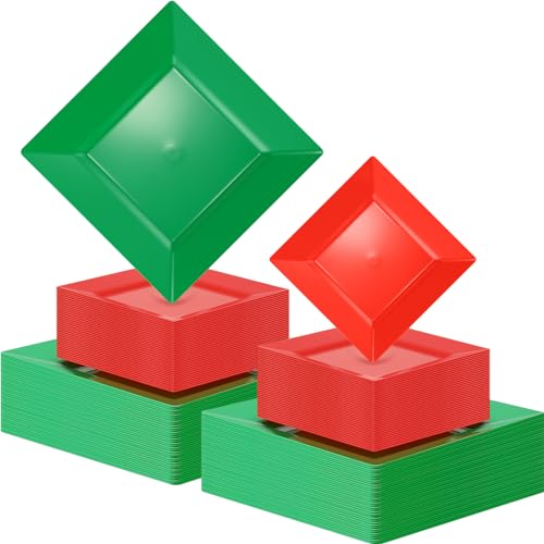 Maxcheck Christmas Disposable Square Plates Set 80 pcs, Red & Green Holiday Dinnerware