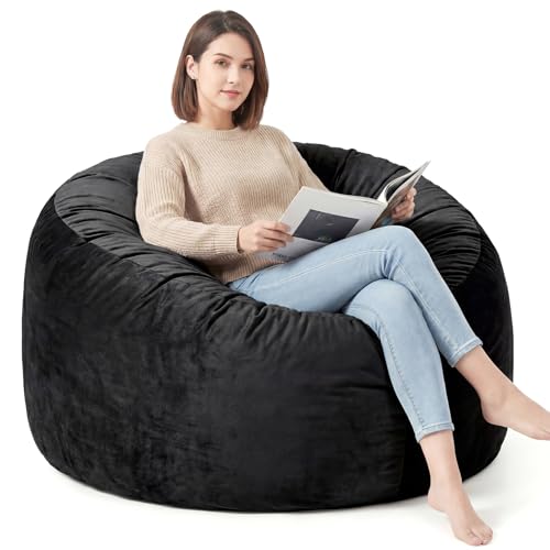 Black 4FT Memory Foam Bean Bag Chair for Adults - Soft Velvet Cover