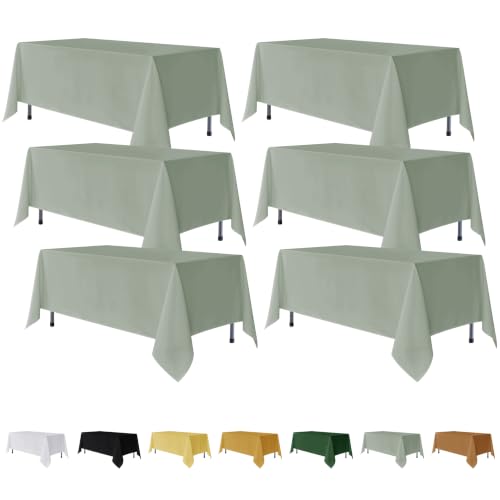 Sage Green Tablecloths 6 Pack - 70 x 120 Inch Premium Polyester for Rectangle Tables - Versatile & Stain Resistant