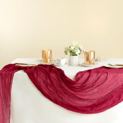 Sioloc Burgundy Red Cheesecloth Table Runner 10 Pack - Fall Holiday Decor, 35x120 inches