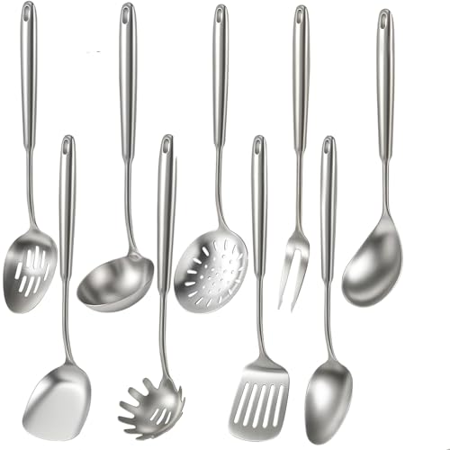 9-Piece Stainless Steel Cooking Utensil Set - Kitchen Tools & Accessories, Dishwasher Safe - Variation of 9