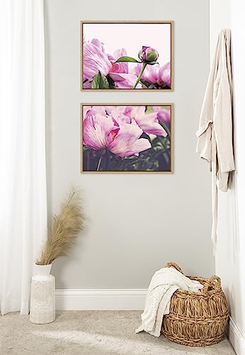 Kate and Laurel Sylvie Pink Peony Bud Framed Canvas Wall Art by Stephanie Klatt, 18x24 Natural, Soft Flower Photography Art for Wall