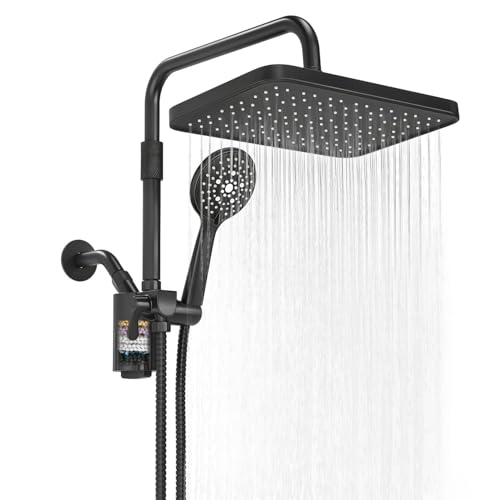 Black 12-Inch Shower Head with Filters and Handheld Spray Combo
