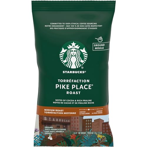 Starbucks Pike Place Ground Coffee 2.5 Oz Pack of 18 - Medium Roast, Balanced Flavor