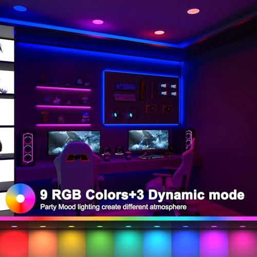 4-Inch RGB+CCT Recessed LED Downlights with Remote - 12 Pack, White Shell
