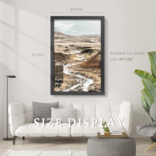 PEALSN 24x36 Black Wooden Poster Frame Wall Mount Display - Solid, Easy Install