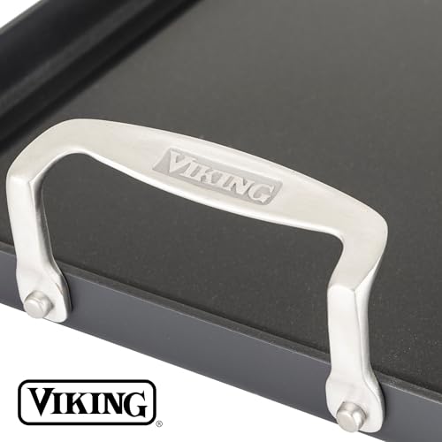 Viking Nonstick Double Burner Griddle 19 x 11.3 Inch Hard Anodized Cookware with Handles - Oven Safe, Fits 2 Burners