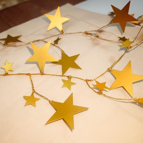 Leifide Golden Star Christmas Garland with Star Variation - 72 Inch Brass Decor