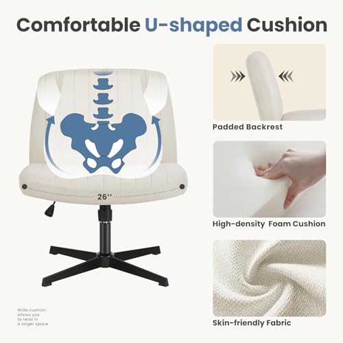 Beige Criss Cross Vanity Chair with Adjustable Height - Home Office Desk Seat