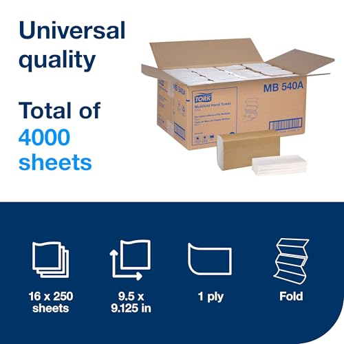 Tork Multifold Hand Towels White 16 x 250 Sheets MB540A - Eco-Friendly, 1-Ply