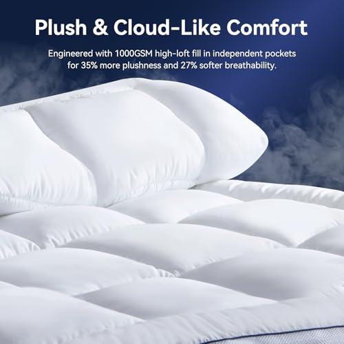 NicePlus Full Dual Layer Memory Foam Mattress Topper with Cooling Gel & Pillow Top, 4 Inch, Elastic Deep Pocket