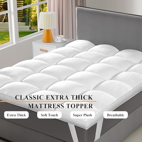California King Mattress Topper 1400 GSM Extra Thick Cooling Pillow Top - Milky White, 2 Inch