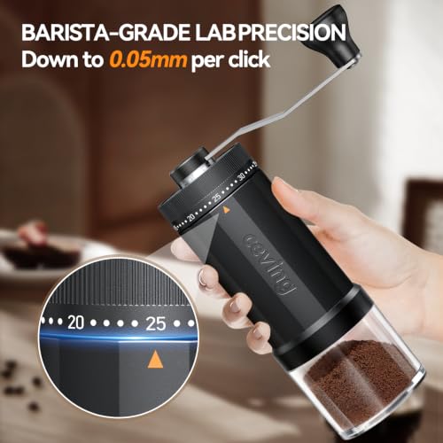 CEVING Large Capacity 60g Manual Coffee Grinder with Steel Burr - Black, Mega Pro Version