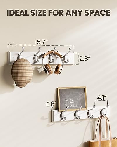 Amada Wall Mount Coat Rack 2-Pack with 8 Hooks, White Entryway Organizer