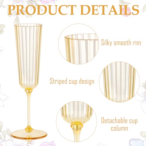 SHIQIKEJIPTY 48 Pack Gold Detachable Ribbed Champagne Glasses - 5.5 oz Plastic Flutes