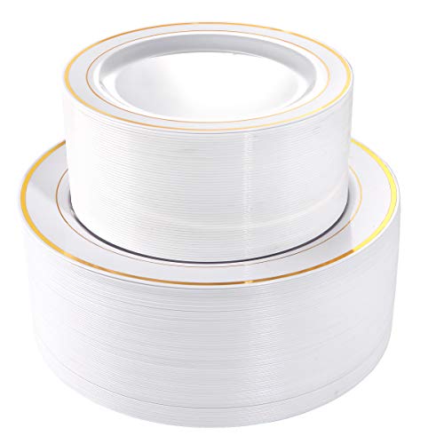 102 Pack Gold Disposable Plastic Plates - Elegant Party & Event Tableware