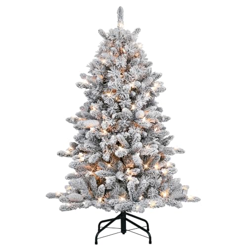 Puleo International 4.5ft Flocked Bennington Fir Pre-Lit Christmas Tree with 150 Clear Lights
