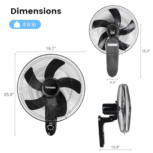 Fanspex 18-Inch Wall Mounted Fan for Home Garage Workshop Greenhouse, 3-Speed Oscillating
