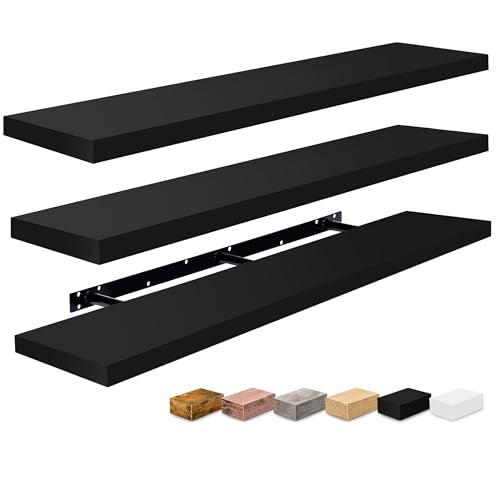 Sorbus Black Floating Wall Shelves 55 Inch, 3 Pack - Modern Home Storage