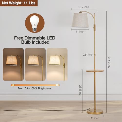Golden Floor Lamp with Side Table - Dimmable Standing Lamp for Living Room - Gold-1