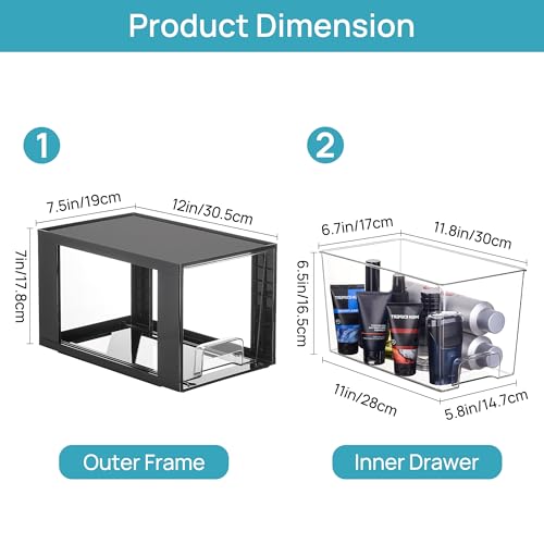 Large Stackable Storage Drawers - Black, Set of 4, Acrylic Organizer