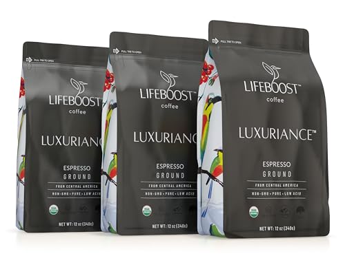 Lifeboost Organic Ground Espresso Coffee - 12oz Pack of 3, Low Acid, Single Origin Nicaragua