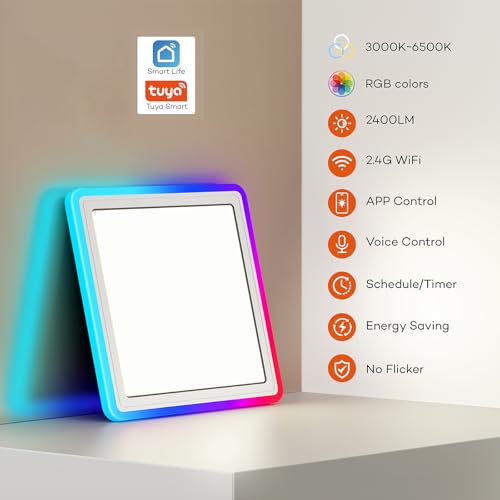 1 Pack WiFi RGB LED Ceiling Light - 13 Inch Flush Mount Fixture for Bedroom & Kitchen with Remote