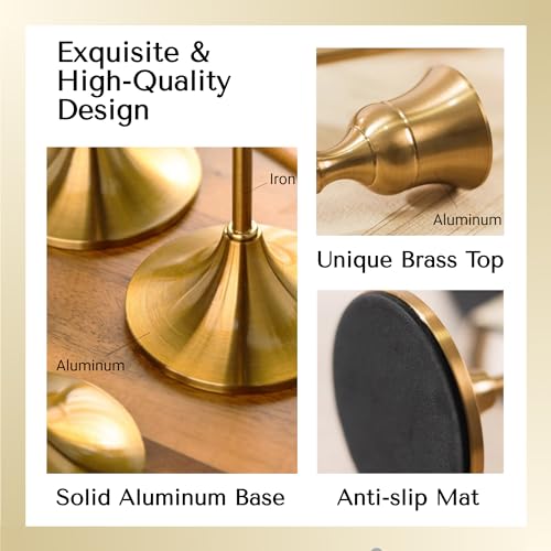MENONEE ZT05 Brass Gold 6-Piece Candlestick Set - Taper Candle Holders for Mantel & Table Centerpieces