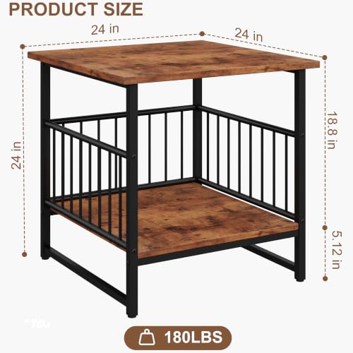DHMAKER End Table, Industrial Side Table with 2-Tire Storage Shelf,