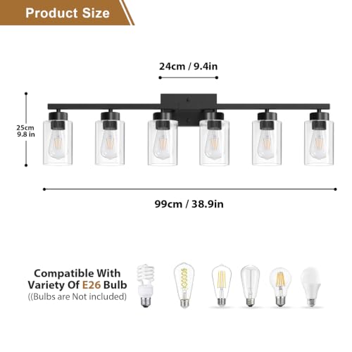 IZORRO Matte Black 6-Light Bathroom Vanity Light Fixture Over Mirror