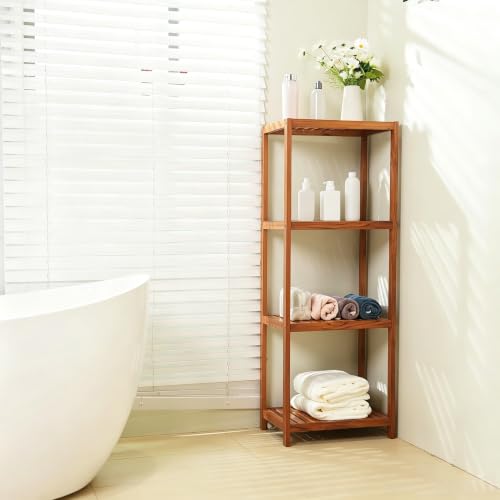Teak Bathroom Shelf 4-Tier Wooden Storage Organizer for Kitchen Living Room